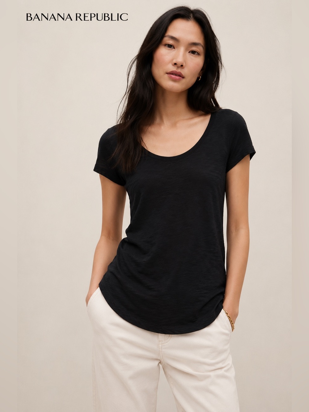 Banana Republic 2-Pack Women’s Scoop Neck Short Sleeve Tees | Black & Grey | XS